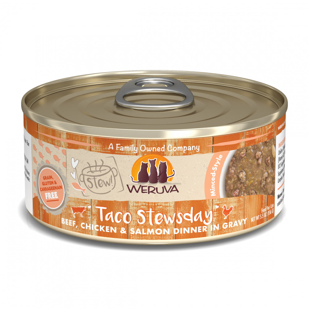 Weruva Classic Cat Stews! Taco Stewsday with Beef Chicken & Salmon in Gravy Canned Cat Food