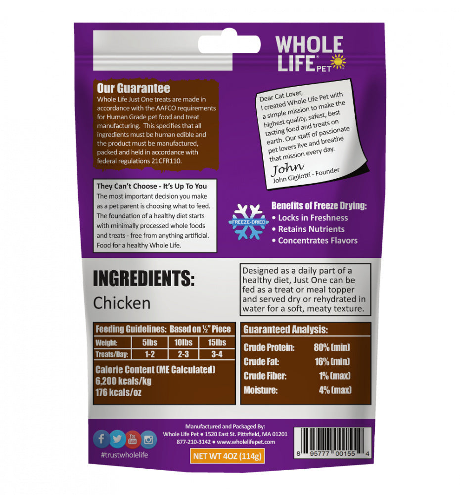 Whole Life Pet Just One Ingredient Freeze Dried Chicken Treats for Cats