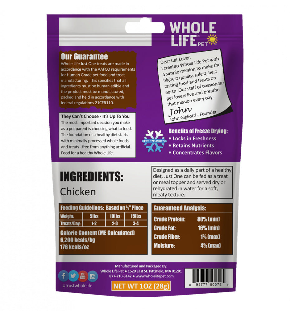 Whole Life Pet Just One Ingredient Freeze Dried Chicken Treats for Cats