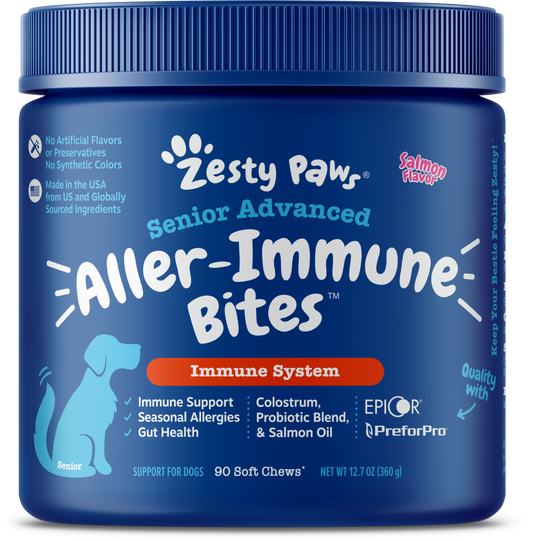 Zesty Paws Advanced Aller-Immune Bites For Seasonal Allergies Immune Support & Gut Health for Senior & Adult Dogs