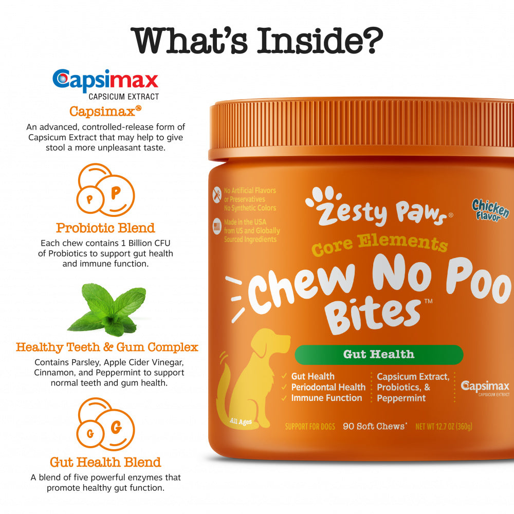 Zesty Paws Chew No Poo Bites Chicken Flavor for Dogs