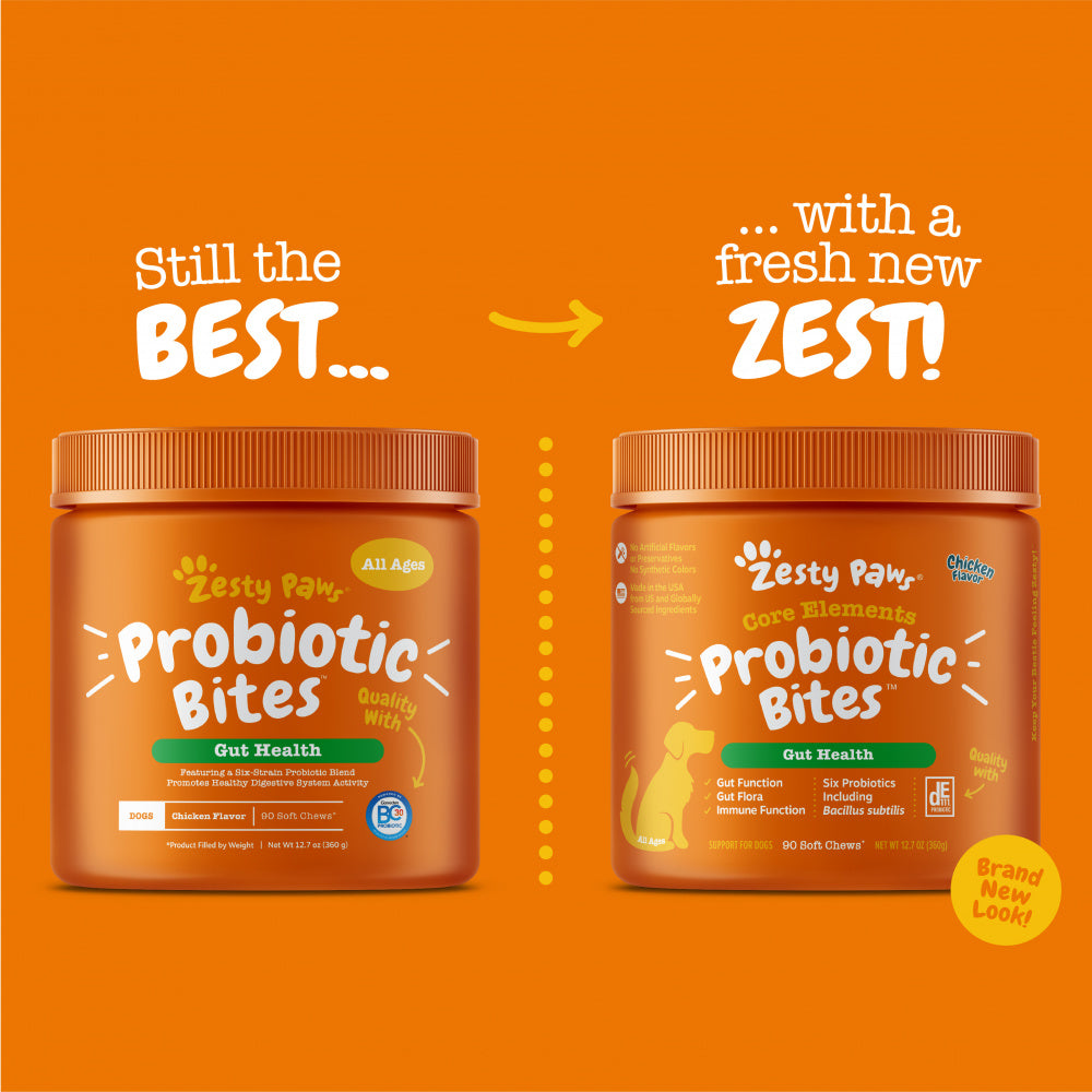 Zesty Paws Probiotic Bites Soft Chews Digestive Probiotics for Gut Flora & Immune Support Functional Chicken Flavor Dog Supplement