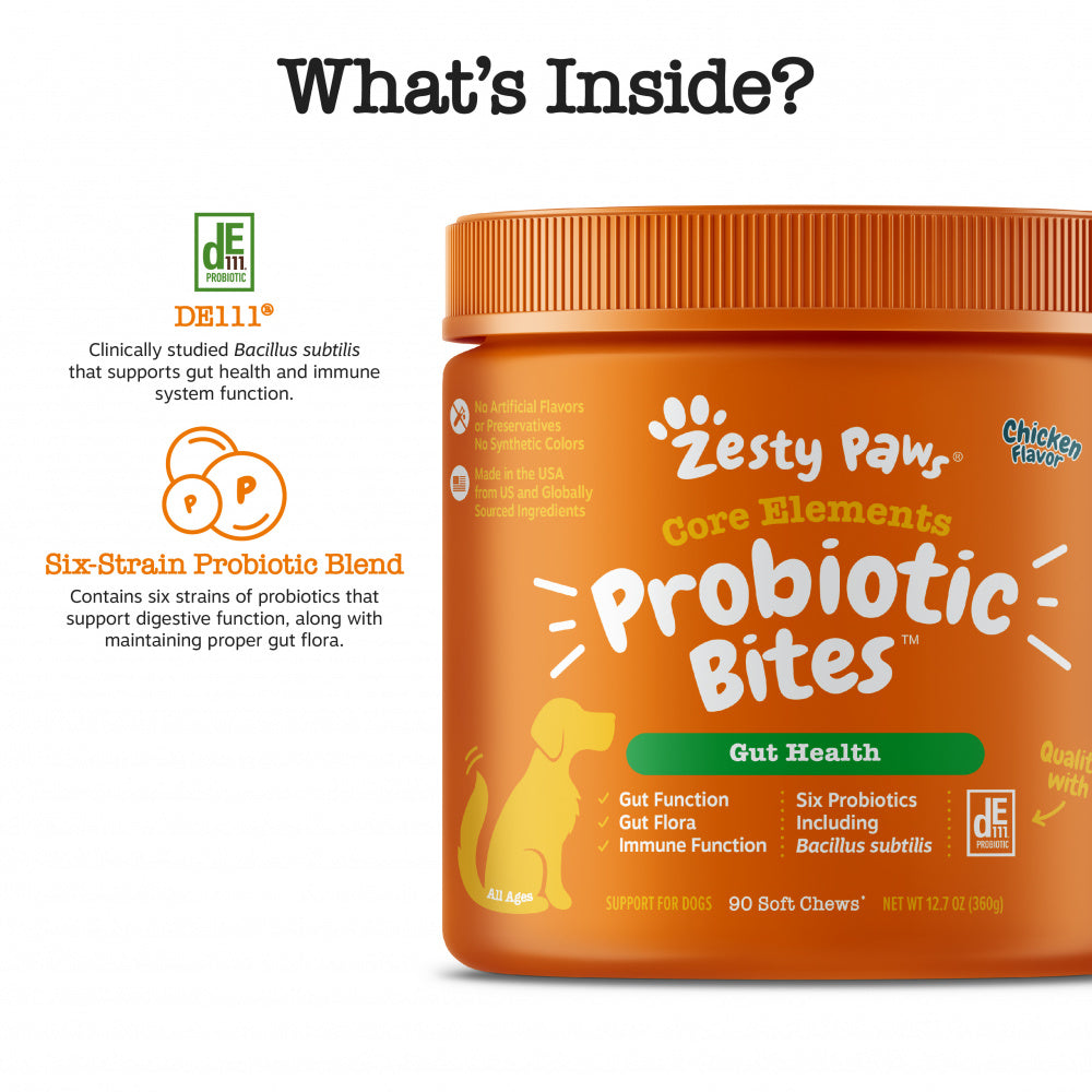 Zesty Paws Probiotic Bites Soft Chews Digestive Probiotics for Gut Flora & Immune Support Functional Chicken Flavor Dog Supplement