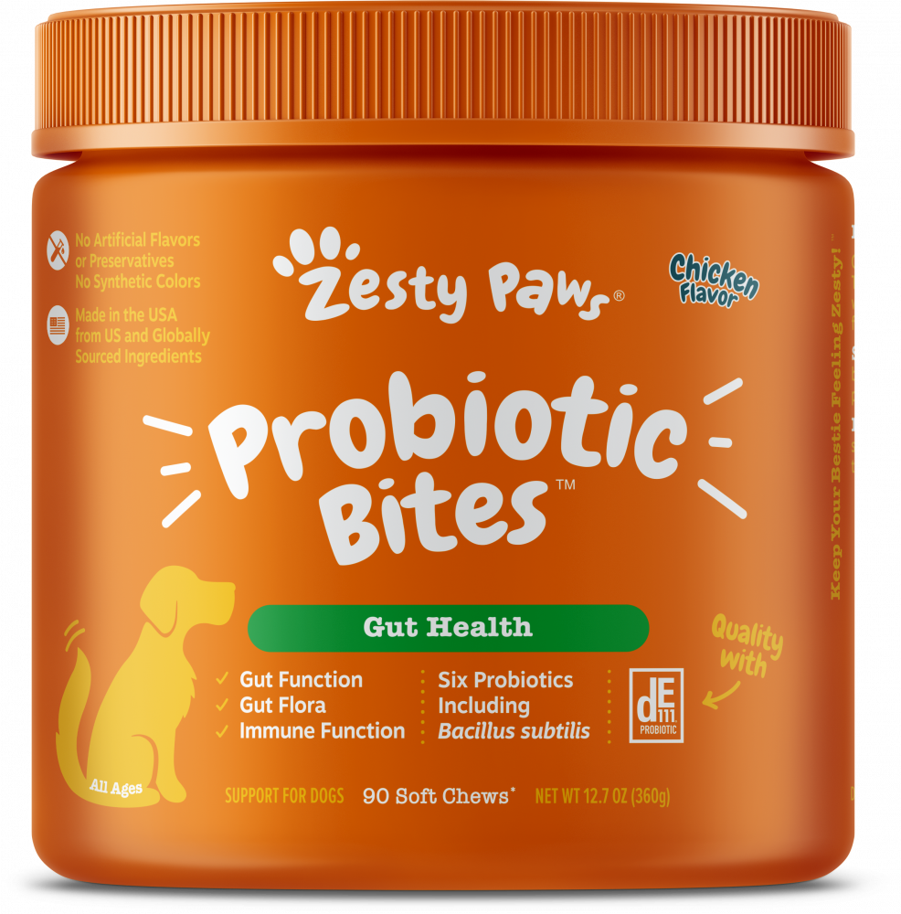 Zesty Paws Probiotic Bites Soft Chews Digestive Probiotics for Gut Flora & Immune Support Functional Chicken Flavor Dog Supplement