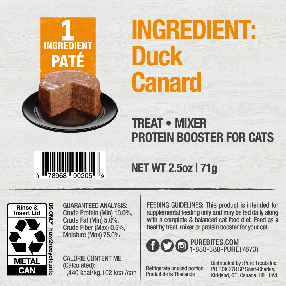 PureBites 100% Pure Duck Pate Cat Treat