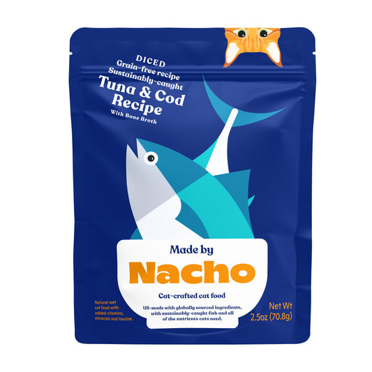 Made By Nacho Diced Grain-Free Recipe Sustainably-Caught Tuna & Cod Recipe With Bone Broth